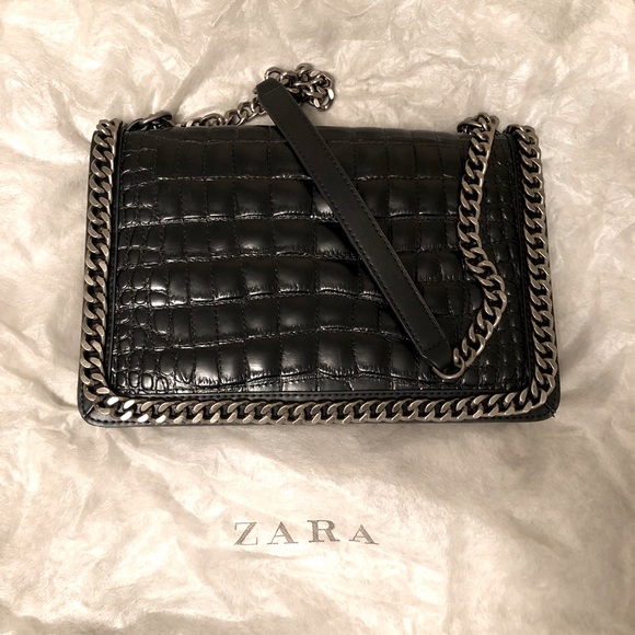 Zara Handbags - Zara Black Croc Chain City Bag